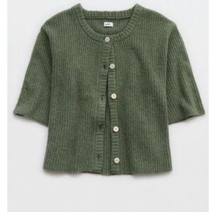 Aerie Short Sleeve Cardigan in Olive